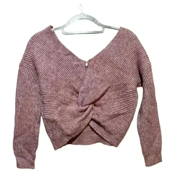 Angel of The North Women's XS Pink Wool Blend Twist Back Pullover Sweater Preppy - Picture 4 of 7